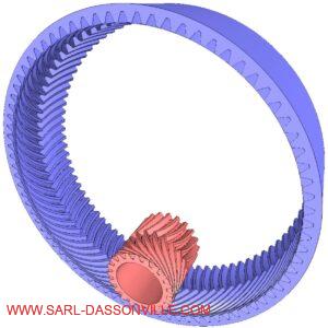 Denture intérieur courbe en chevron